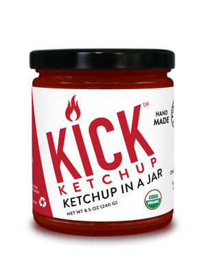 1 jar of Pure Indian Foods KICK Ketchup, a spicy ketchup made with chipotle peppers and Indian seasonings. Certified Organic.