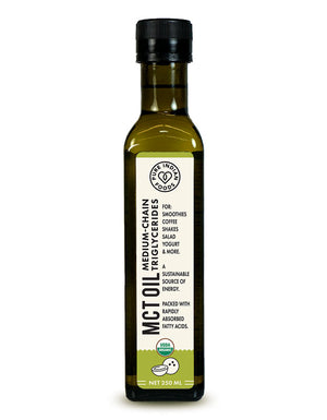 1 bottle of organic mct oil from Pure Indian Foods. For smoothies, coffee, shakes, salad, yogurt, and more. A sustanable source of energy. Medium Chain Triglycerides.