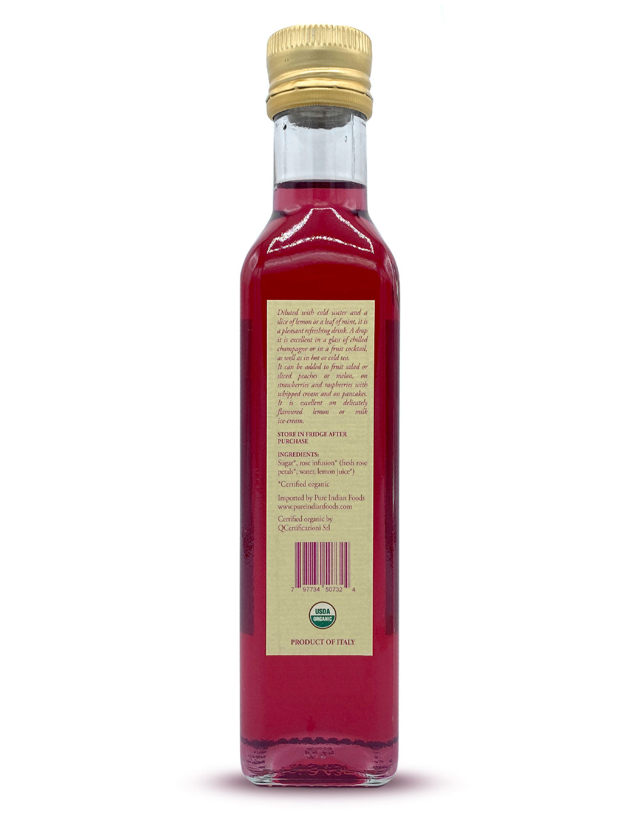 Rose Syrup, Certified Organic 8.5 oz (250mL) Pure Indian Foods