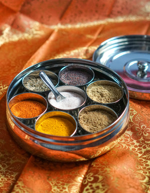 Indian Spice Tray (Spice Box or Spice Rack - also known as Masala Dani or Masala Dabba), Stainless Steel