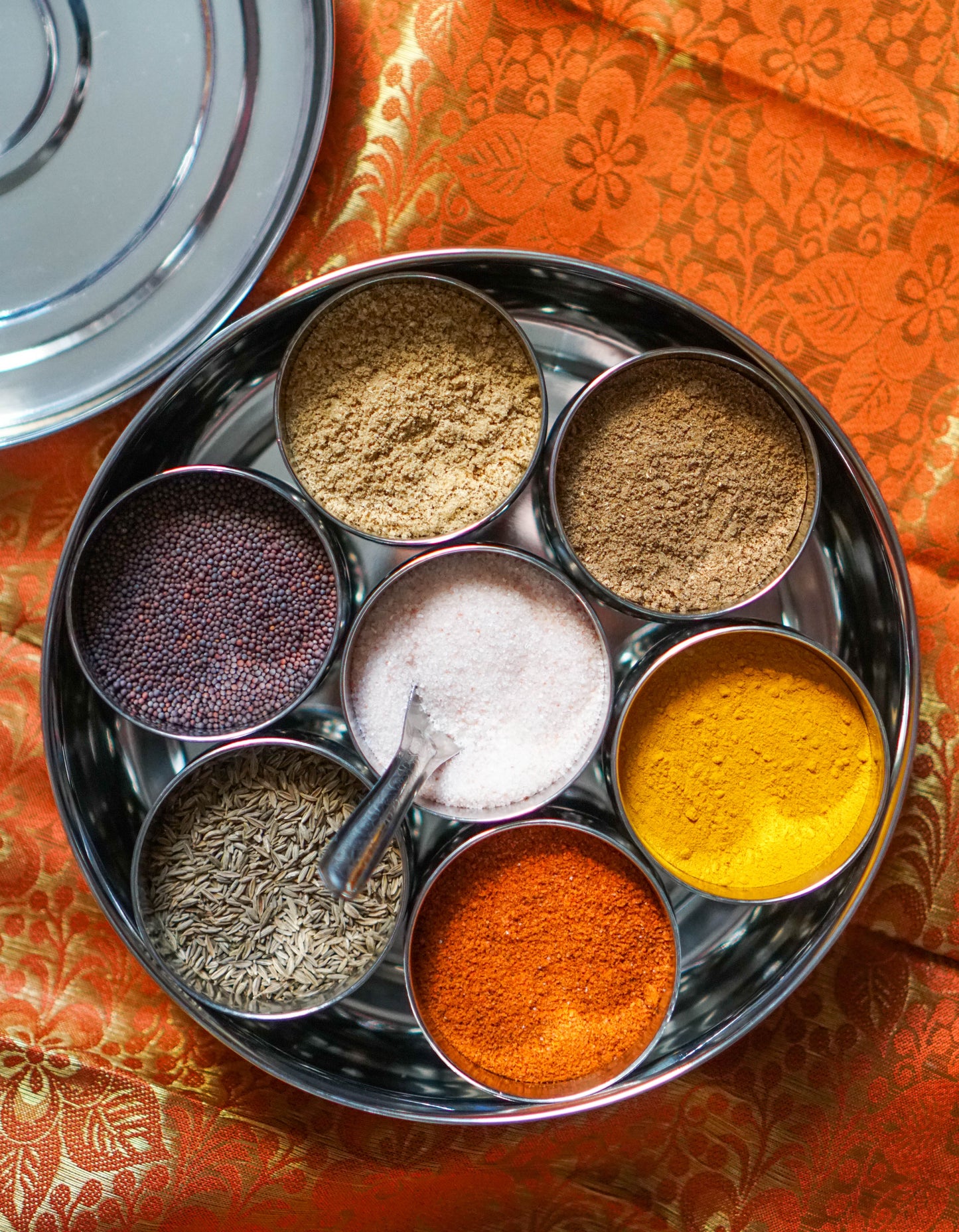 Indian Spice Tray (Spice Box or Spice Rack - also known as Masala Dani or Masala Dabba), Stainless Steel