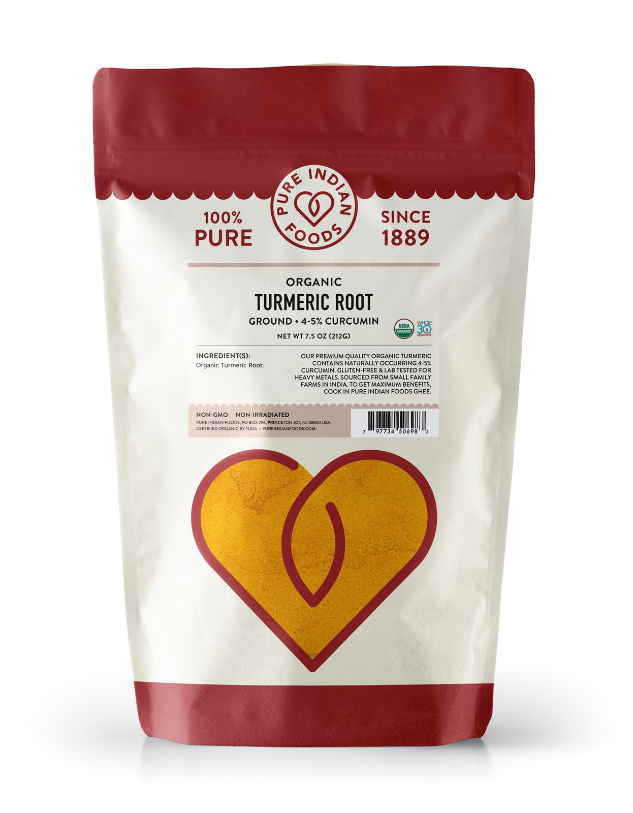 Bag of Pure Indian Foods Organic Turmeric Powder.