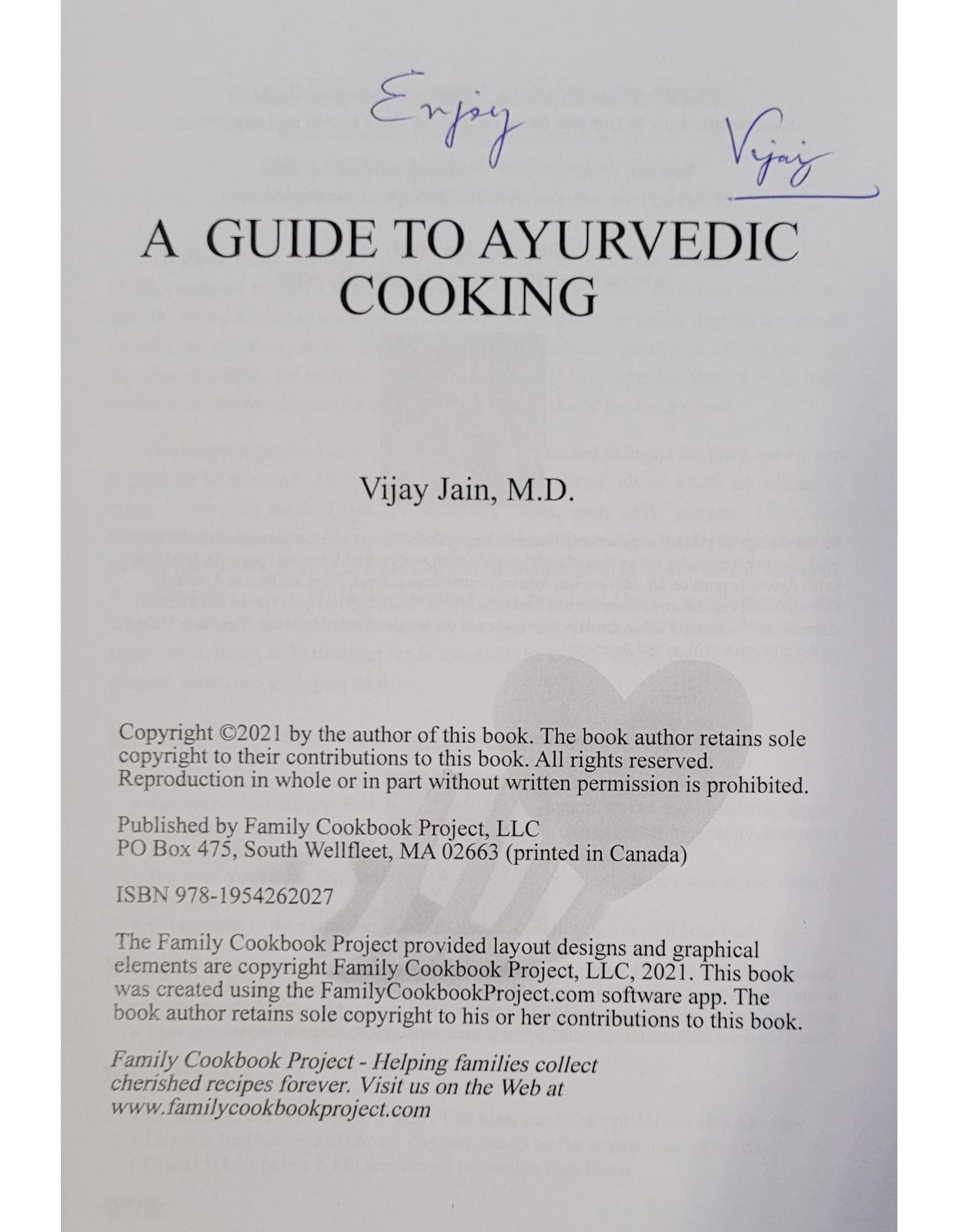 A Guide to Ayurvedic Cooking, by Vijay Jain, M.D. (2021)