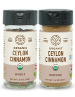 2 bottles of Pure Indian Foods Organic Ceylon Cinnamon. Sticks and freshly ground powder.