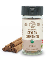 Photo of Pure Indian Foods Organic Ceylon Cinnamon Sticks next to the jar they came in.