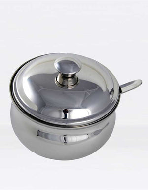 Ghee Pot (known as Ghilodi), Stainless Steel, with lid and spoon